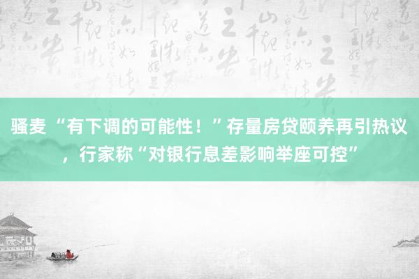 骚麦 “有下调的可能性！”存量房贷颐养再引热议，行家称“对银行息差影响举座可控”