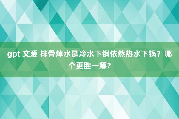 gpt 文爱 排骨焯水是冷水下锅依然热水下锅？哪个更胜一筹？