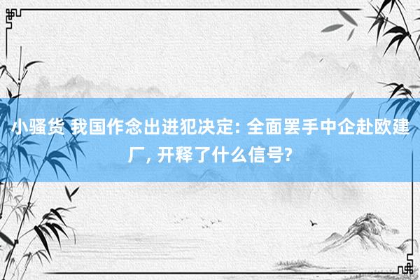 小骚货 我国作念出进犯决定: 全面罢手中企赴欧建厂， 开释了什么信号?