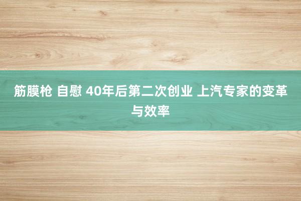 筋膜枪 自慰 40年后第二次创业 上汽专家的变革与效率