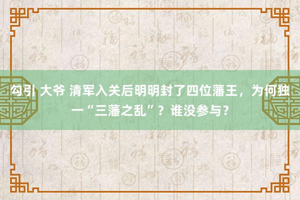 勾引 大爷 清军入关后明明封了四位藩王，为何独一“三藩之乱”？谁没参与？