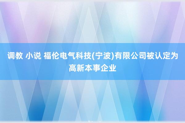 调教 小说 福伦电气科技(宁波)有限公司被认定为高新本事企业