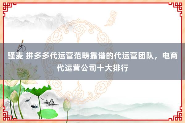 骚麦 拼多多代运营范畴靠谱的代运营团队，电商代运营公司十大排行